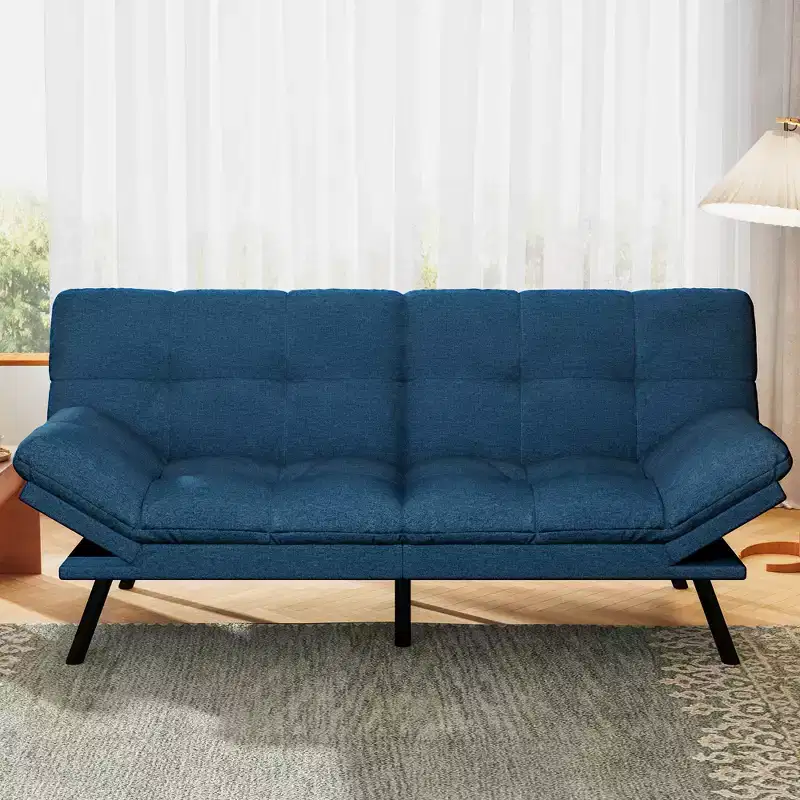 Dyonery 71 Convertible Futon Sofa Bed,Modern Linen Futon Couch with Detachable Cushion,Adjustable Backrest & Armrest