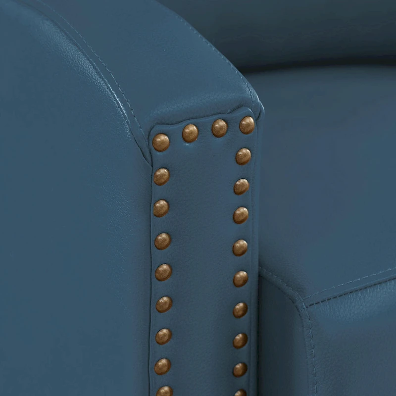 Genuine Leather Pushback Recliner with Multi-Angle Seat Back and Solid Wood Legs
