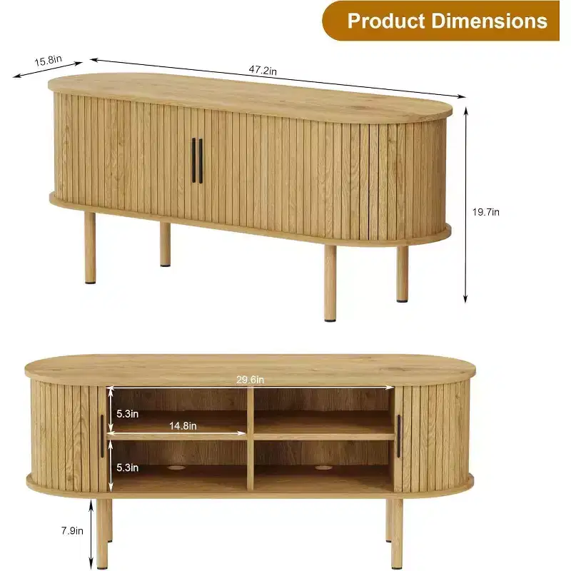 Acekool 47.2 Inch TV Stand, Modern Entertainment Center with Sliding Doors and Storage, for Living Room, Bedroom