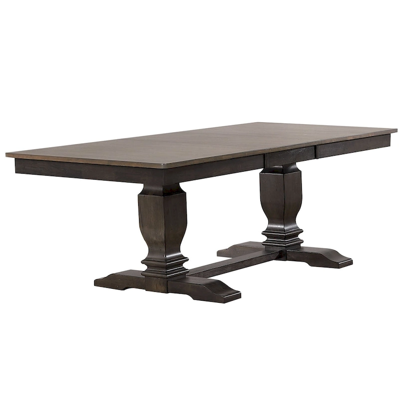 Double Transitional Pedestal In Antique Grey Panel Back 7-Piece Dining Set