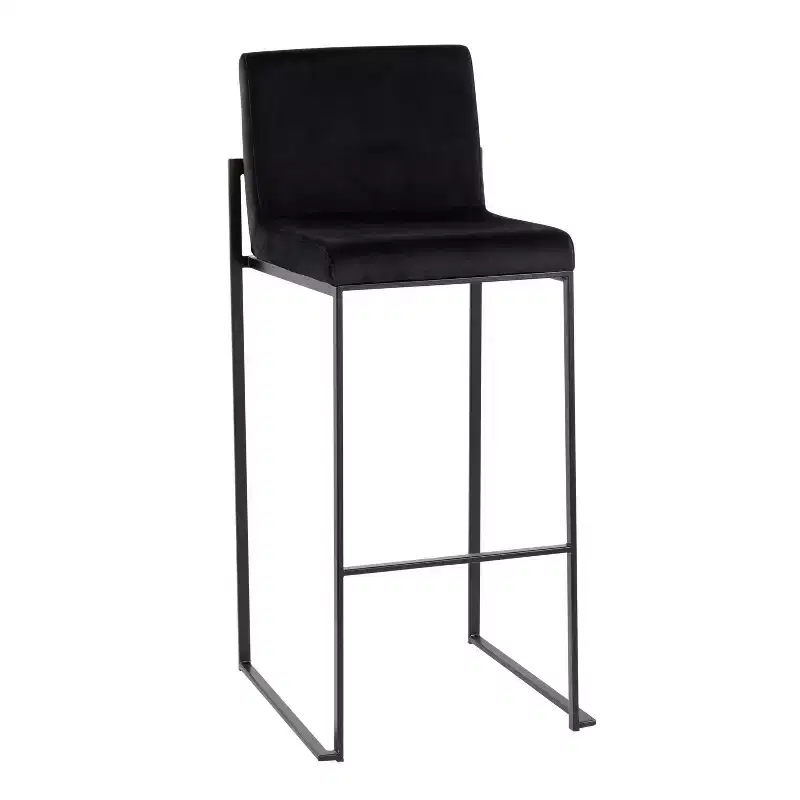 LumiSource Set of 3 Fuji High Back Barstools Black Steel/Black Velvet
