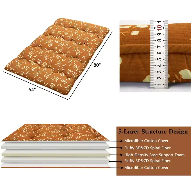 Floor Mattress Japanese Futon Mattress - Boho Floral Printed 3-Inch Thick Pad