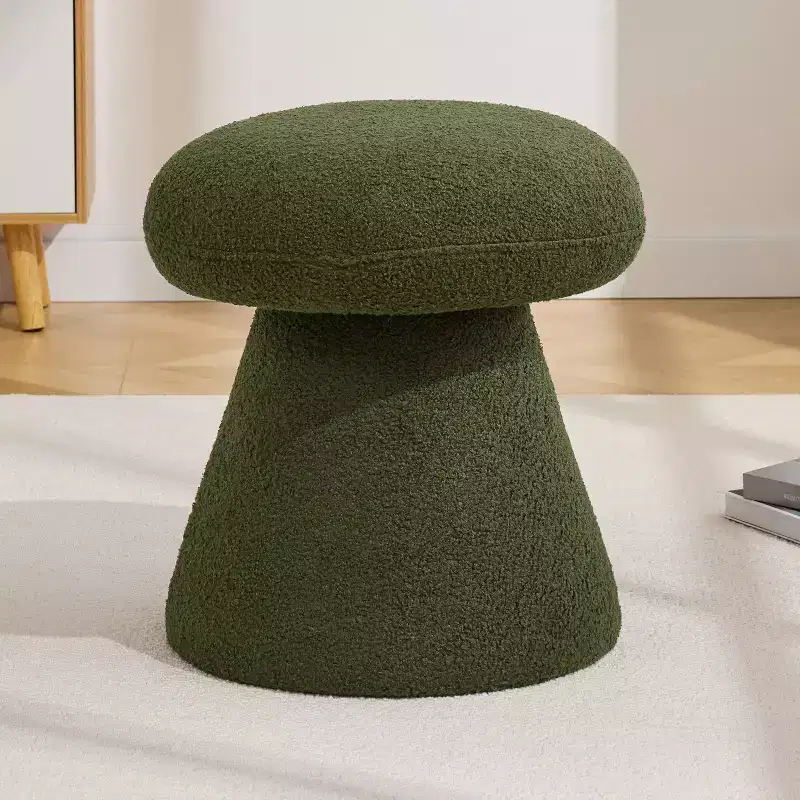 GDFStudio Becka Teddy Fabric Mushroom Shaped Swivel Ottoman Footstool with Wooden Frame