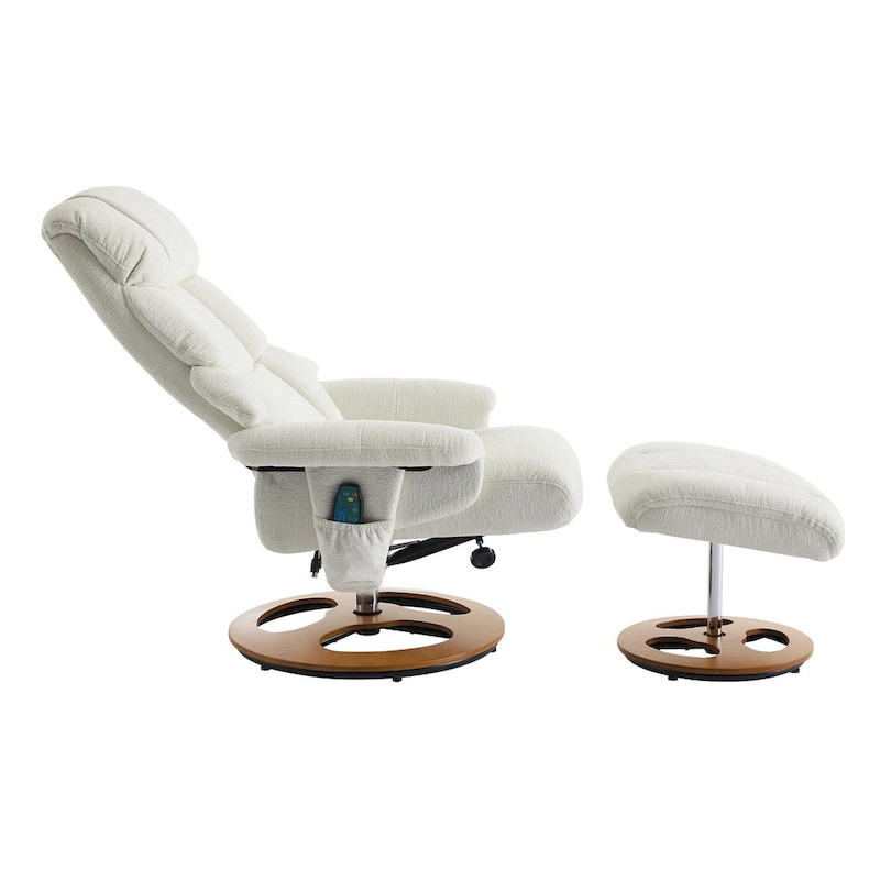 Heated Massage Armchair Chenille Fabric Seating Swivel Recliner Chair with Ottoman, Adjustable Backrest and Remote