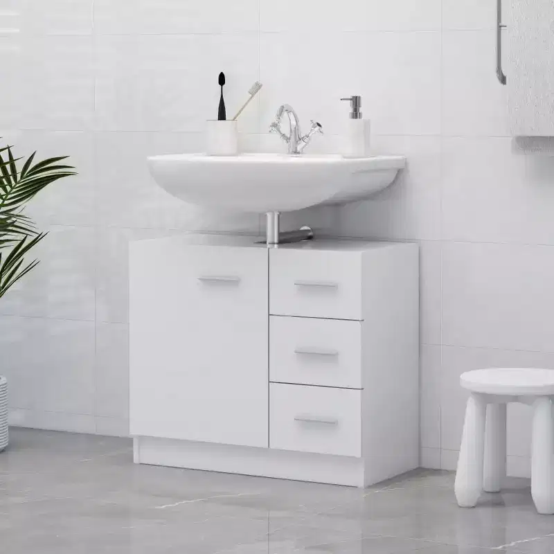 vidaXL Sink Cabinet White Engineered wood Medium Bathroom Sink Cabinet
