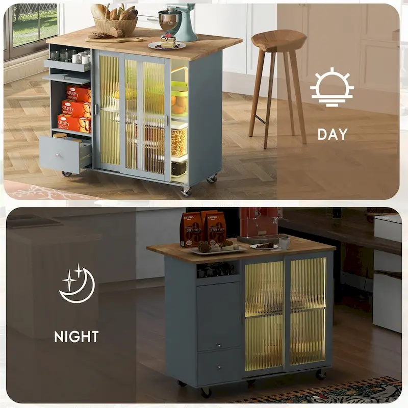 Large Kitchen Island Cart with an Adjustable Shelf and 2 Drawers