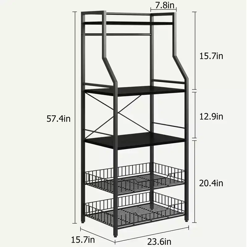 5-Tier Kitchen Baker's Rack with Storage Shelves and Hooks