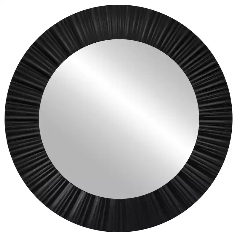 Black Contemporary Fluted Round Mirror Wall Decor
