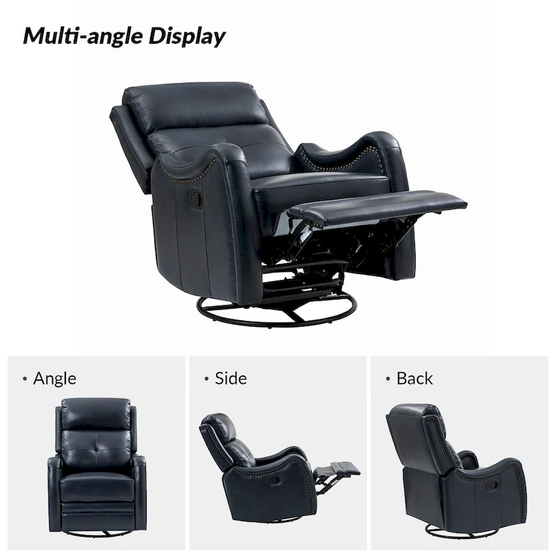 FrancoModern Genuine Leather Swivel Rocker Recliner with Nailhead Trims by HULALA HOME