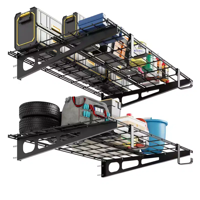 2x4 Ft Garage Shelving, Heavy Duty Wall Mounted Storage Rack, Floating Shelves, 800LB Load Capacity, Metal Garage Organization for Tools & Supplies