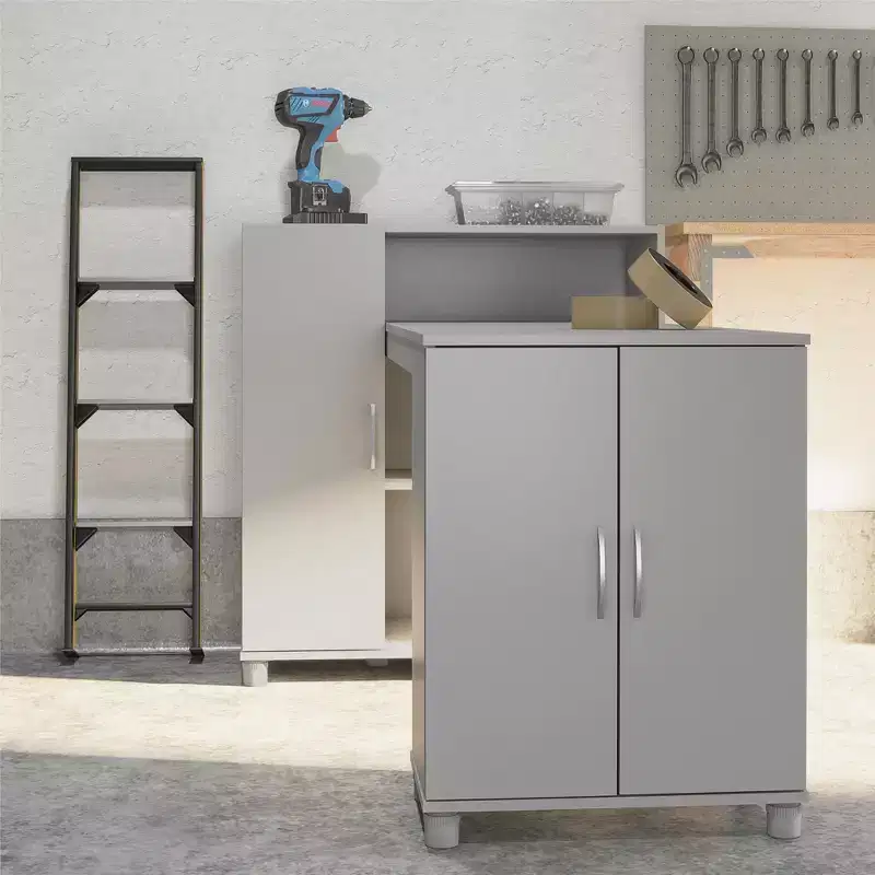 RealRooms Basin Hobby and Craft Desk with Open Shelving and Storage Cabinet
