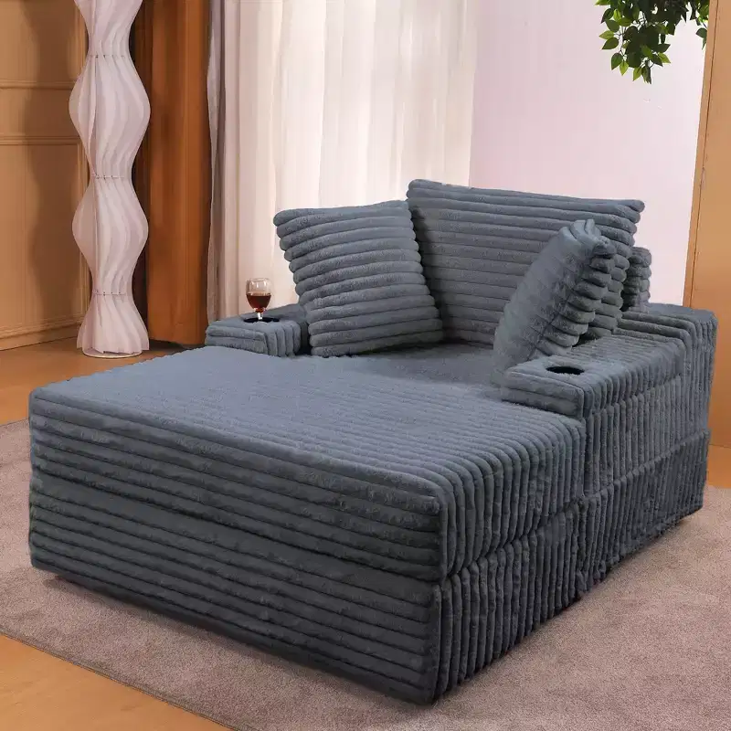 Oversized Chaise Lounge Chair, Corduroy Upholstered Cloud Couch with 3 Pillows & Storage Ottoman