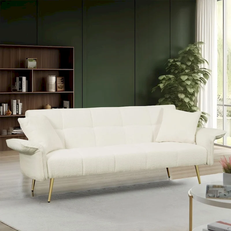 Modern 70-Inch Teddy Fleece Convertible Futon Sofa bed
