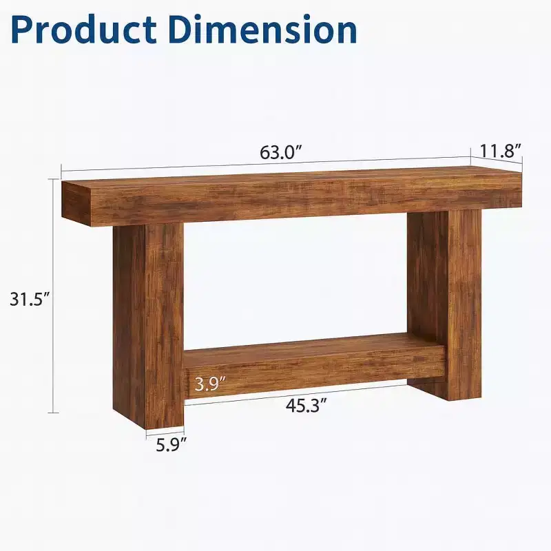 63 in Long Console Table for Entryway, Wood Farmhouse Console Table for Living Room, 2-Tier Large Sofa Table with Storage, Wooden Table for Entrance