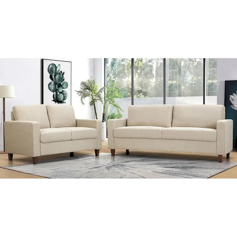 Miles 2 Piece Sofa and Loveseat Sets with Reversible Back Pillows Mid Century Modern Sofa