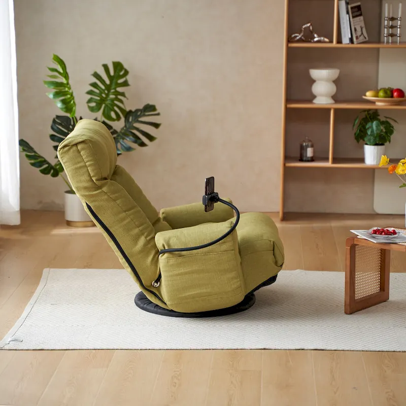 Upholstered 360 Swivel Manual Leisure Recliner with Mobile Phone Holder, Adjustable Headrest and Backrest