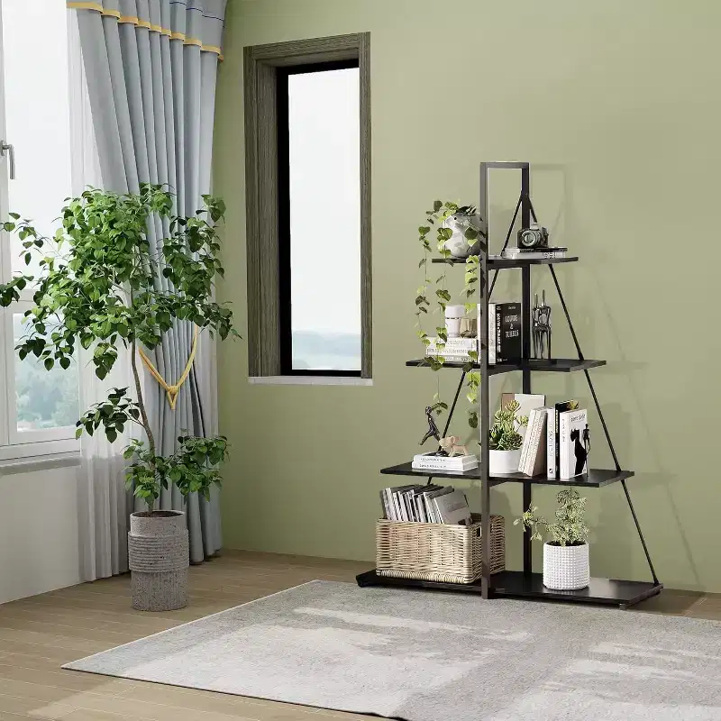 Sailboat Shaped Bookshelf, Book Shelf, 4-Tier Ladder Design, Sturdy Free-Standing Storage Shelves, Space Saving for Living-Room Office Bedroom