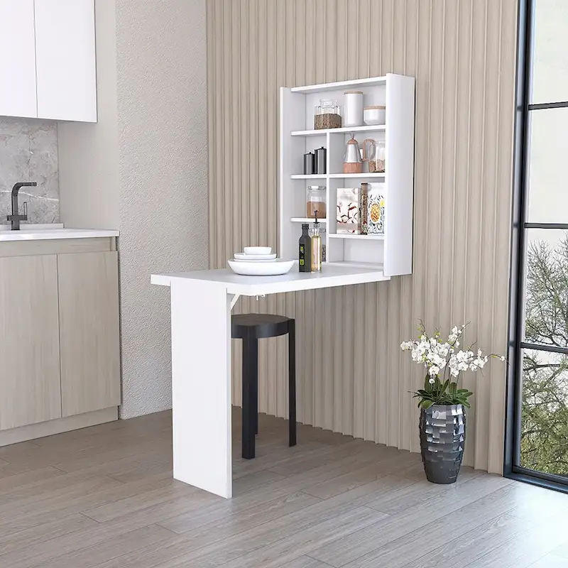 Foldable Table Tacoma, Seven Interior Shelves, White Finish,High quality and durable