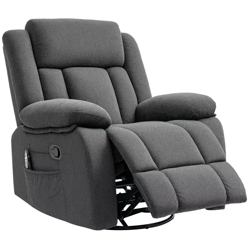 Recliner Massage Armchair with Heat, Oversized Swivel Rocker Recliner with Footrest, Remote Control and Side Pockets, Gray