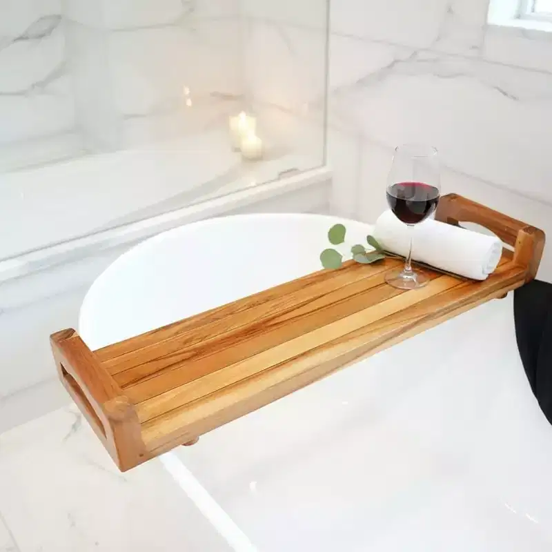 29W Natural Teak Bath Tray and Seat with Handles