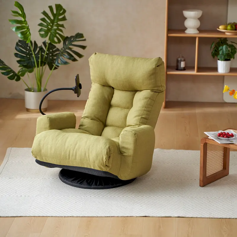 Upholstered 360 Swivel Manual Leisure Recliner with Mobile Phone Holder, Adjustable Headrest and Backrest
