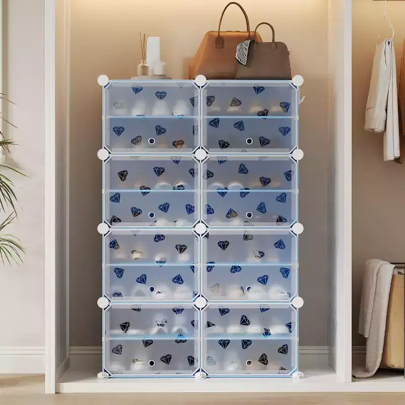 Detachable 8-Tier Shoe Rack, 32-Pair Expandable Organizer with Door for Entryway & Bedroom, Blue