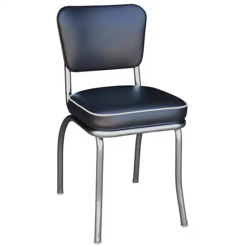 Retro Diner Chair, Black Vinyl Upholstery, 14 Gauge Steel Frame, No Assembly Required