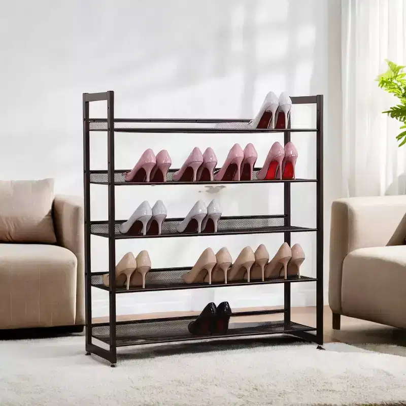 Stackable 5-Tier Shoe Rack - Adjustable Metal Mesh Shoe Organizer for 20-25 Pairs