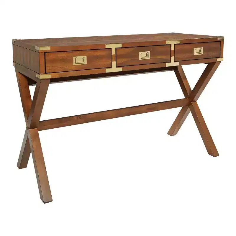OSP Home Furnishings 46 Wellington Desk with Power Wheat: Traditional Style, Plywood & MDF, Spot Clean