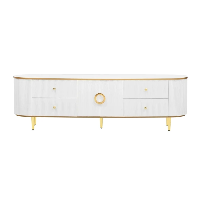 Modern TV Stand for TVs up to 80 Inches, Entertainment Center with 4 Drawers and 1 Cabinet