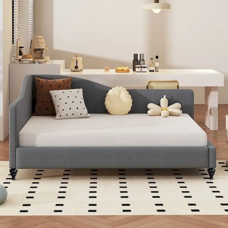 L-Shaped Semi-Enclosed Linen Daybed, Twin/Full Size