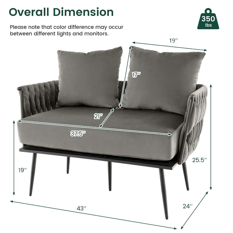 Costway Modern Loveseat Sofa Upholstered Dutch Velvet Couch with Woven - See Details