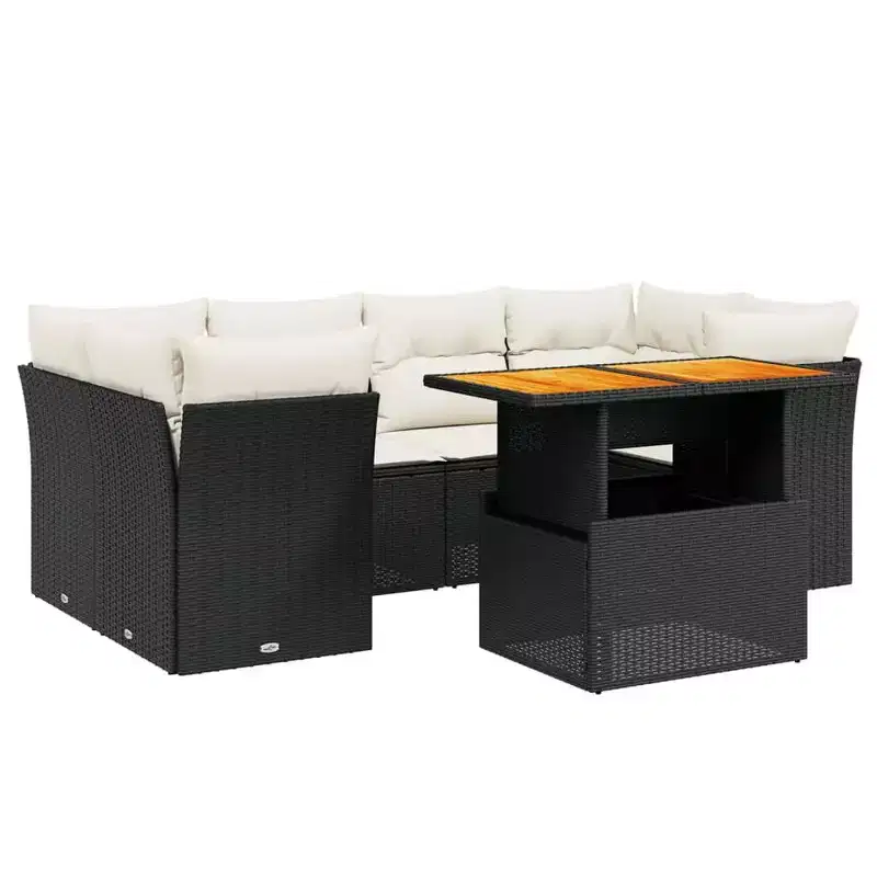 vidaXL Garden Sofa Set Black PE Rattan 7 Piece Set Adjustable Armrests