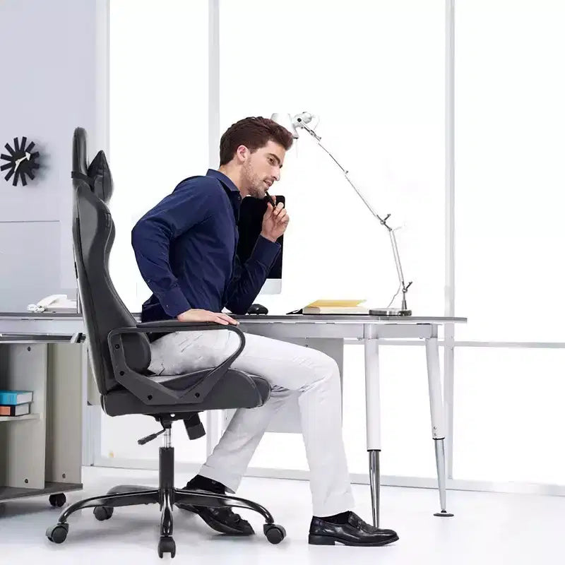High-Back Gaming & Office Chair with Lumbar Support - PU Leather, Swivel