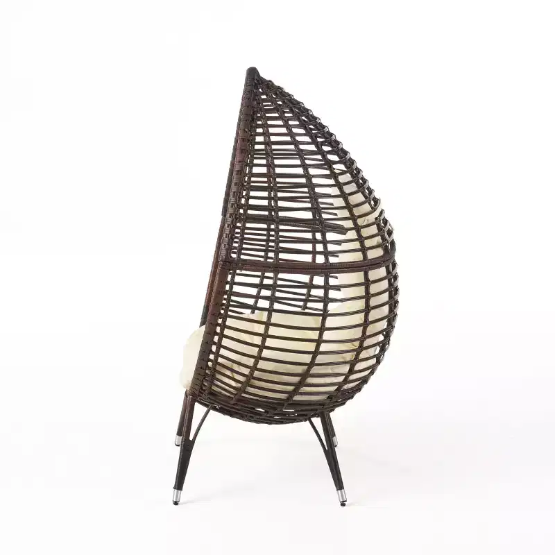 GDFStudio Jeffrey Teardrop Wicker and Iron Lounge Chair with Water-Resistant Cushion