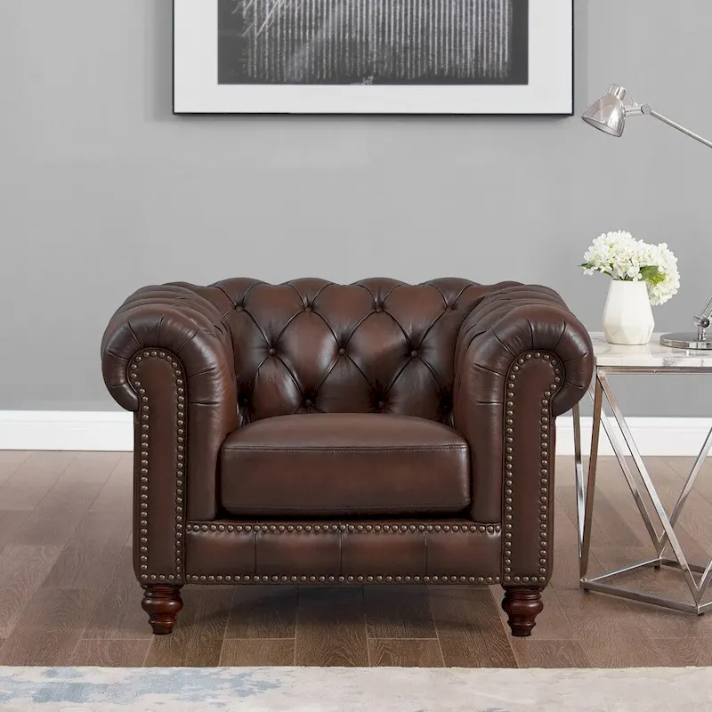 Hydeline Alton Bay Top Grain Leather Chesterfield Sofa and Chair - Sofa, Chair
