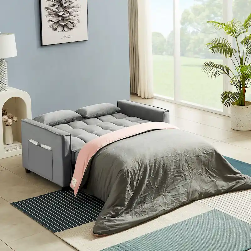 Velvet Convertible Loveseat Sleeper Sofa Couch with 2 Pillows