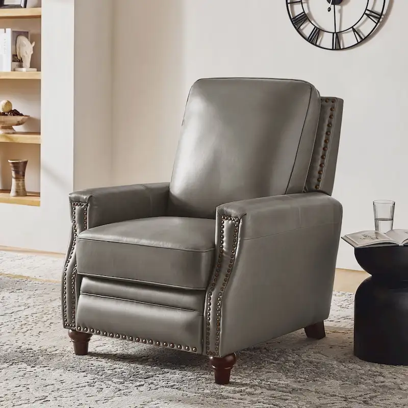 Cigar Mid-century Modern Genuine Leather Recliner with Nailhead Trim by HULALA HOME