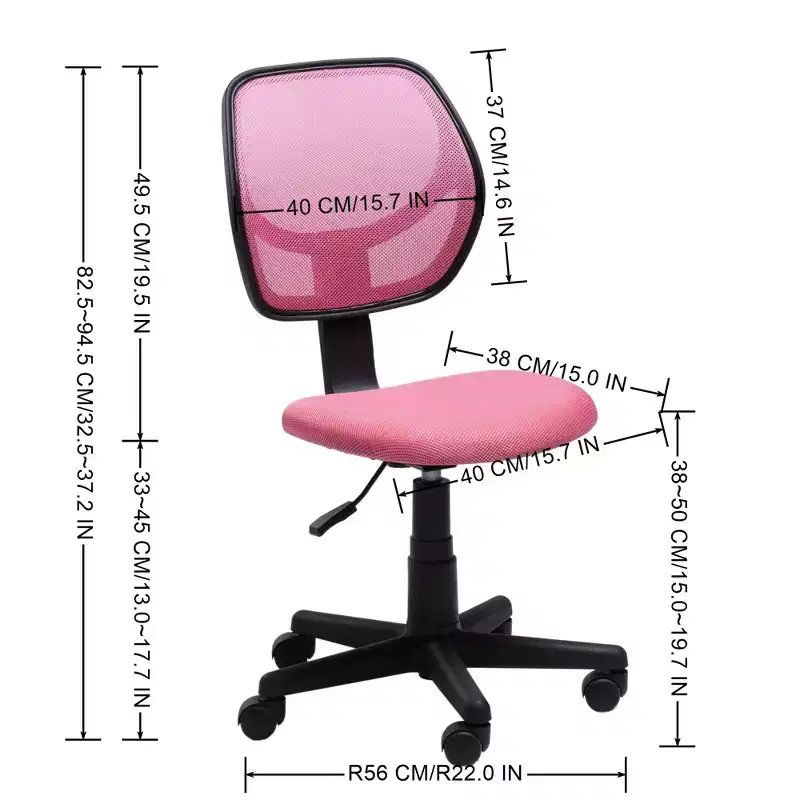 Desk Chair Mesh Armless, Ergonomic Adjustable Mid-Back Compact Rolling Swivel Computer Task Chair for Home Office Study Work, Pink