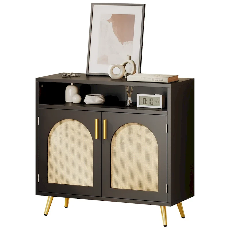 Rattan 2-Door Buffet Sideboard Cabinet with Adjustable Shelves