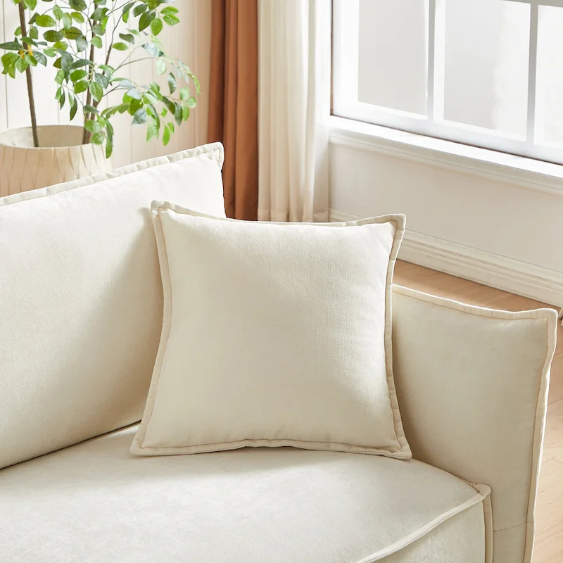 Linen 6-Seat Modular Sofa Set with 3+3 Seater Combo and Wooden Frame & 4 Pillows