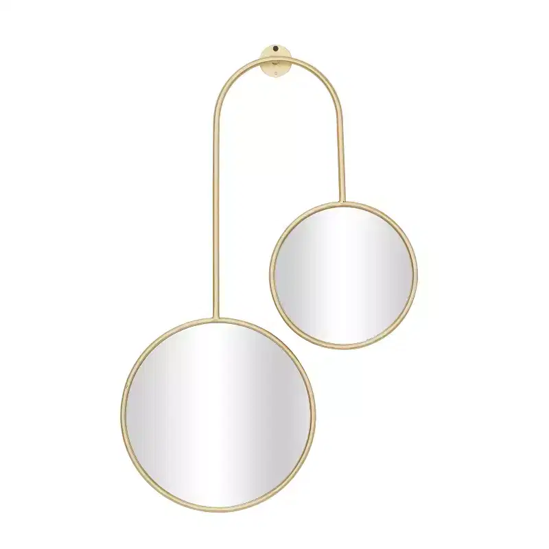 Modern Metal Wall Mirror Gold - : Round, Wood Frame, Includes Mounting Hardware