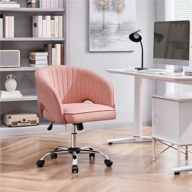 Yaheetech Velvet Office Chair with Tufted Barrel Back, Rolling Wheels, Adjustable Seat Height - N/A