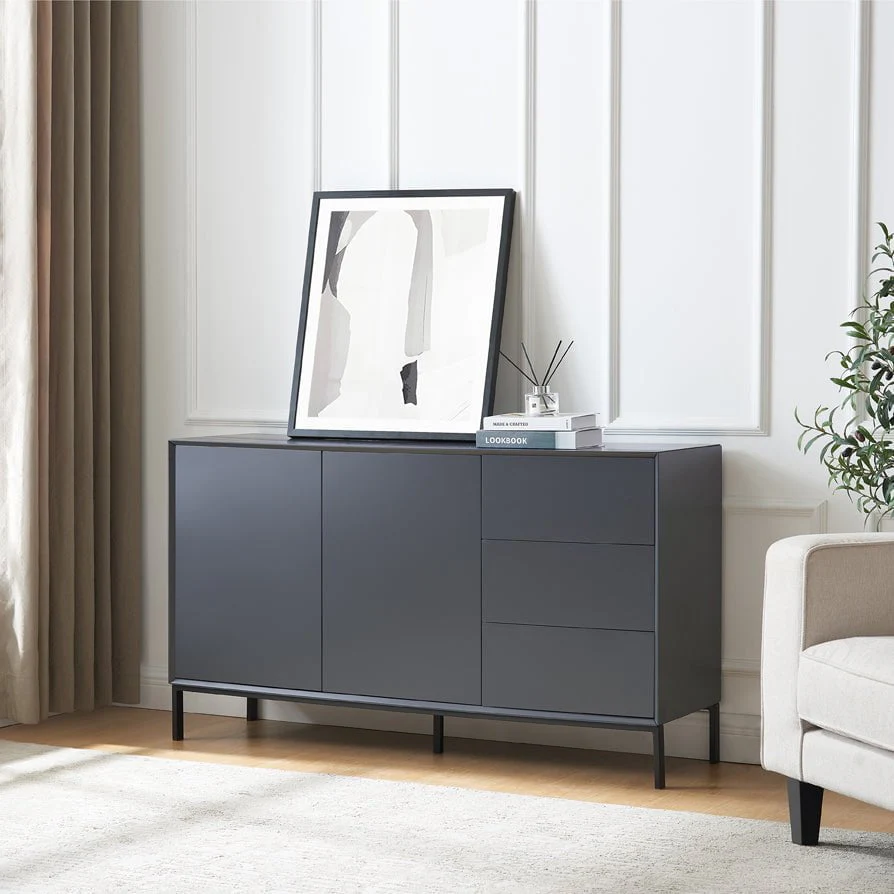 Contemporary Charcoal Large Sideboard with Drawers for Living Room