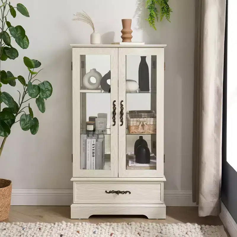 Wood & Glass Display Cabinet 47.44''H x 25.98''W x 11.81''D