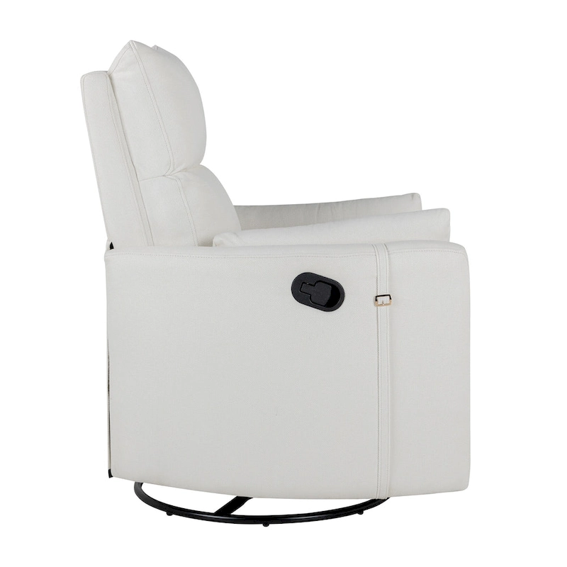 Beige Upholstered Swivel Rocker Recliner with Manual Recline, 360 Swivel, and Two Removable Cushions