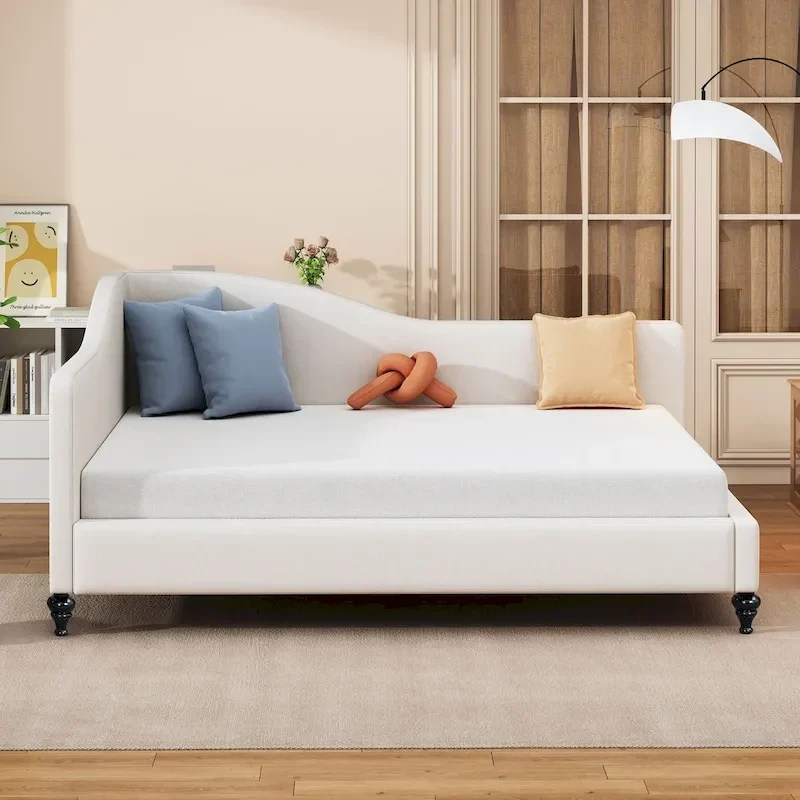 L-Shaped Semi-Enclosed Daybed with Solid Wood Legs