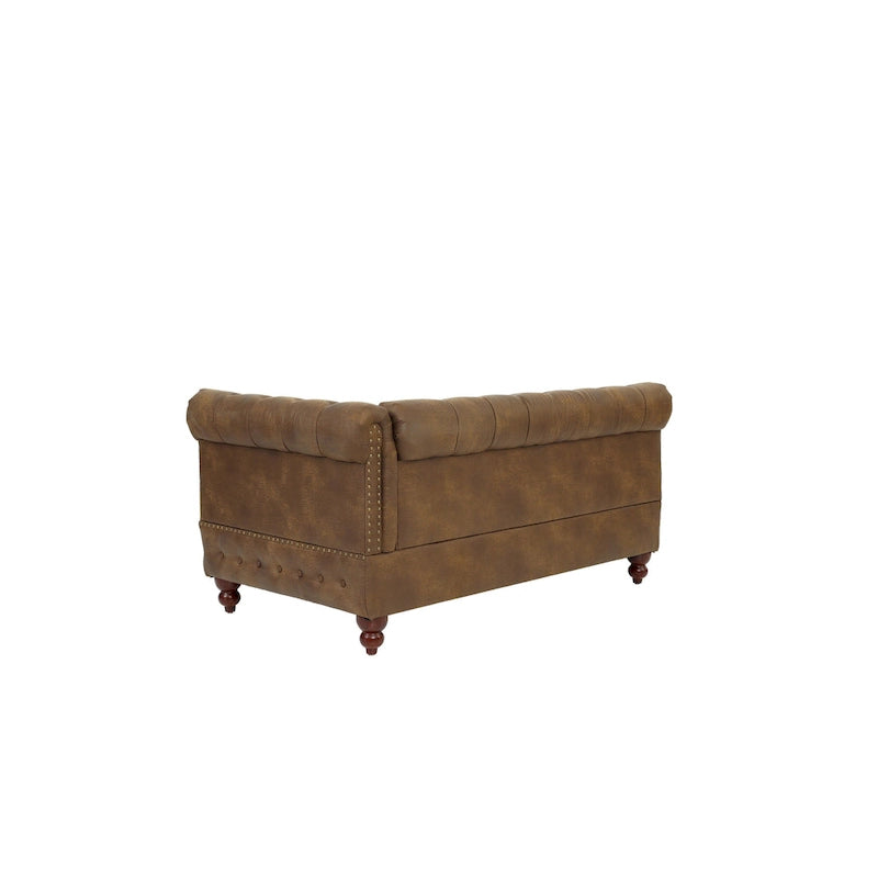 Reversible One Arm Loveseat Dark Coffee Breathable Leatherette Tufted 1Pc Couch Living Room Furniture