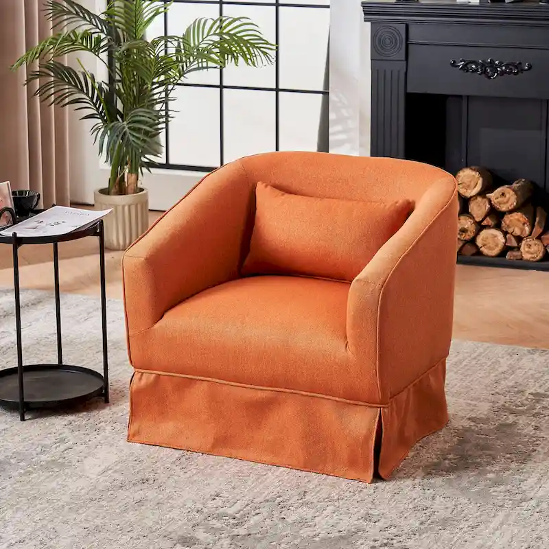 Swivel Barrel Chair With Ottoman, Swivel Accent Chairs Armchair, Reading Chairs, Round Barrel Chairs with Black Metal Base