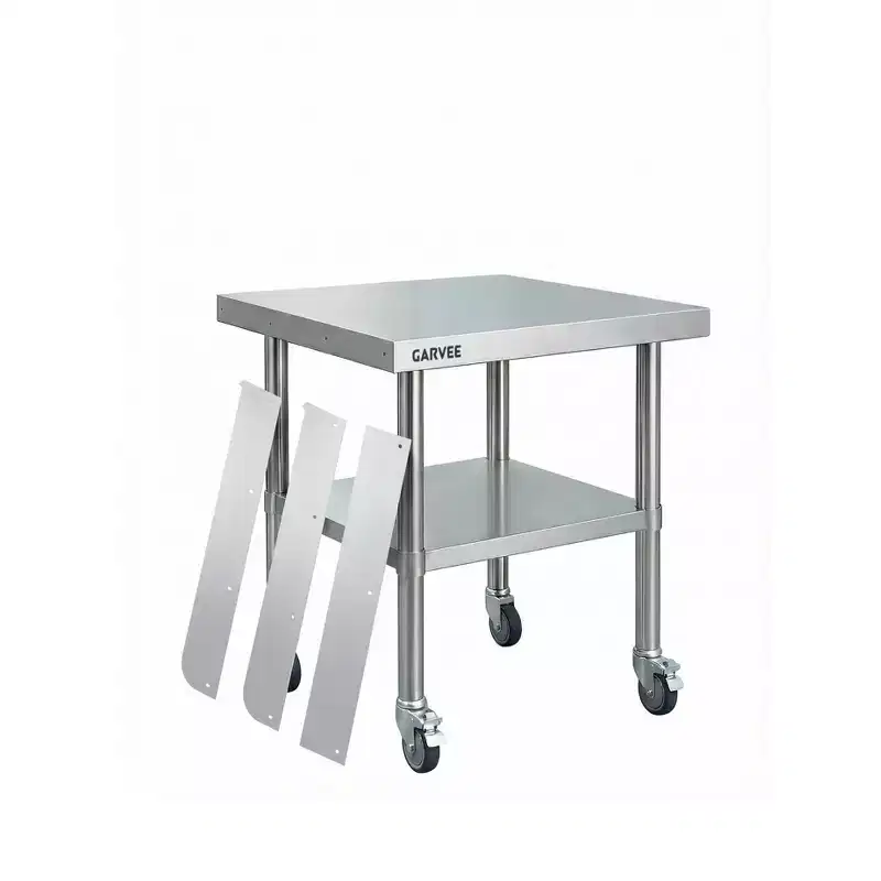 Heavy Duty Stainless Steel Work Table with Wheels - Removable 3-Sided Rim, Adjustable Undershelf, Utility Prep Station for Restaurant, Kitchen
